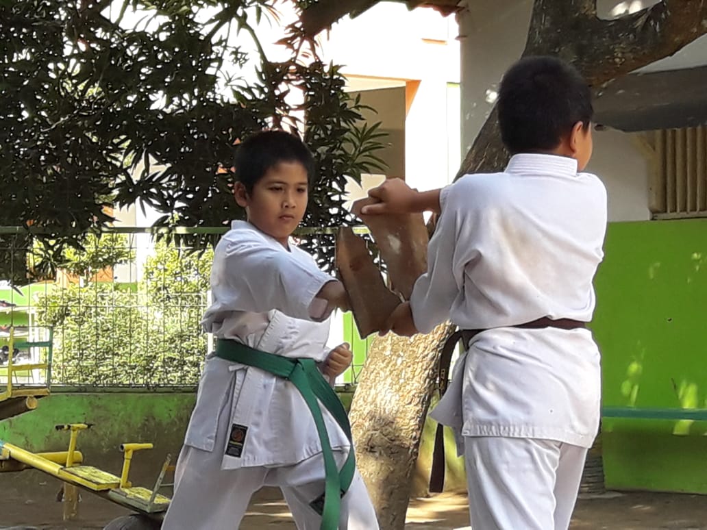 Siswa saat melaksanakan ekstrakurikuler karate di Insan Aulia